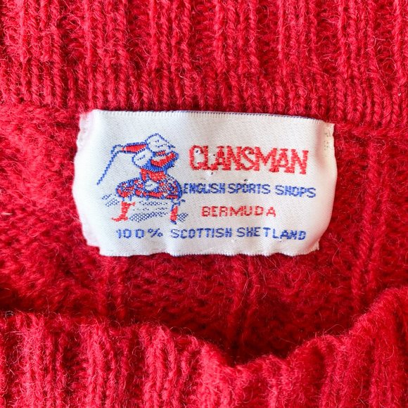 Rare Vintage Scottish Shetland Wool Sweater, Red L - Picture 5 of 7